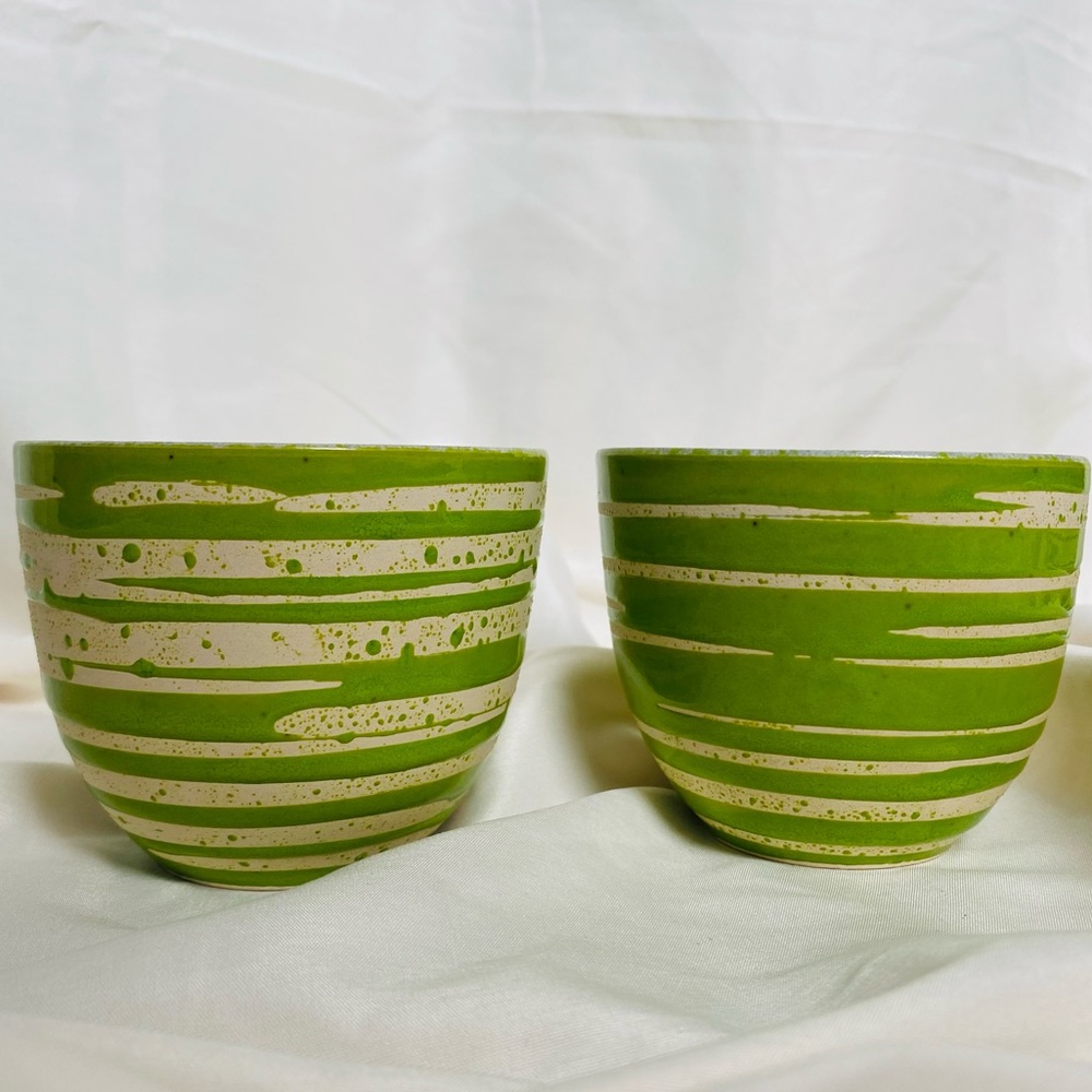 Handmade Glazed Green Snack Bowls Set of 2/ Ice Cream bowls/Dessert Bowls